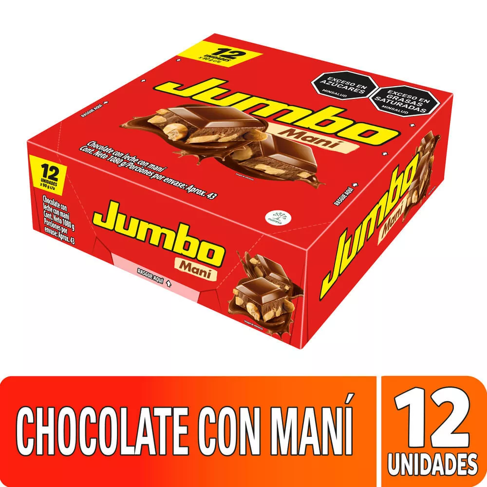 CHOCOLATINA JUMBO  MANI 12 X 12 UNIDADES X 16.9 OZ (480 GRS)